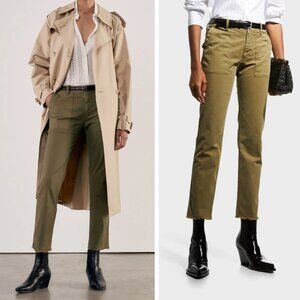 Nili Lotan Jenna Cropped Pants Army Uniform Green Distressed Street Style